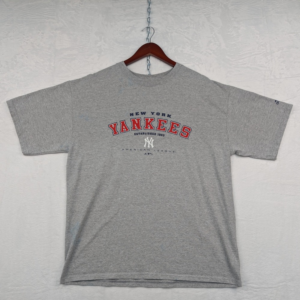 VTG Adidas T-Shirt Men's XL Gray New York Yankees MLB Graphic Sportswear Y2K
